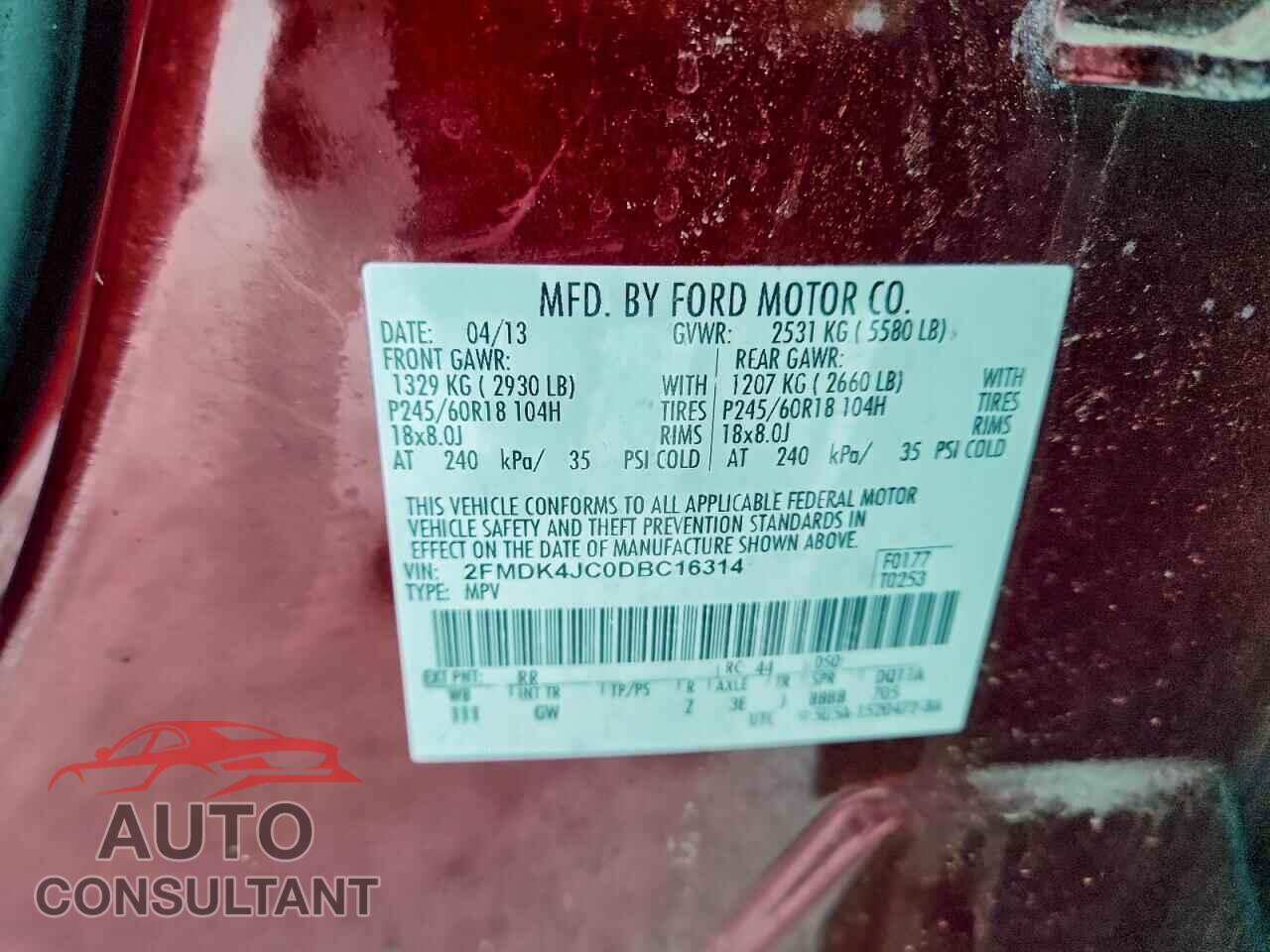 FORD EDGE 2013 - 2FMDK4JC0DBC16314