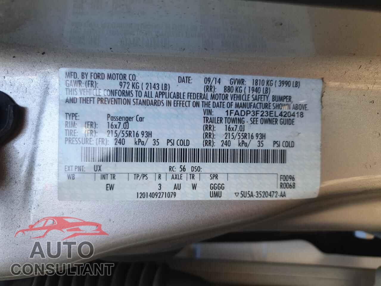 FORD FOCUS 2014 - 1FADP3F23EL420418