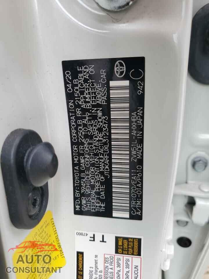 TOYOTA PRIUS 2020 - JTDKARFUXL3123473