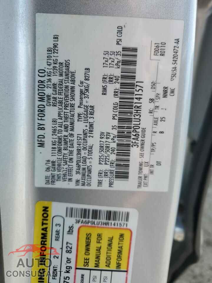 FORD FUSION 2017 - 3FA6P0LU3HR141571