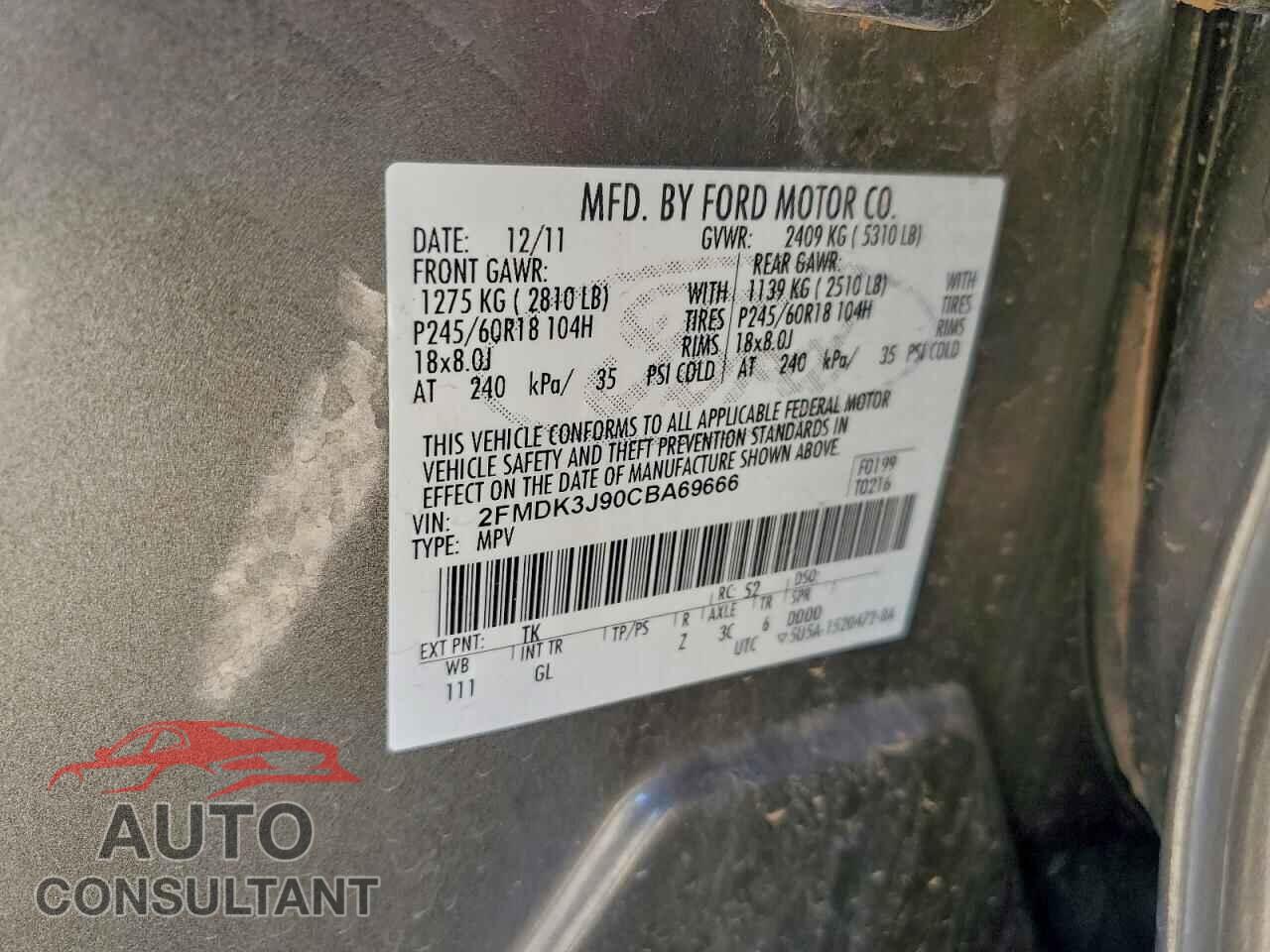 FORD EDGE 2012 - 2FMDK3J90CBA69666
