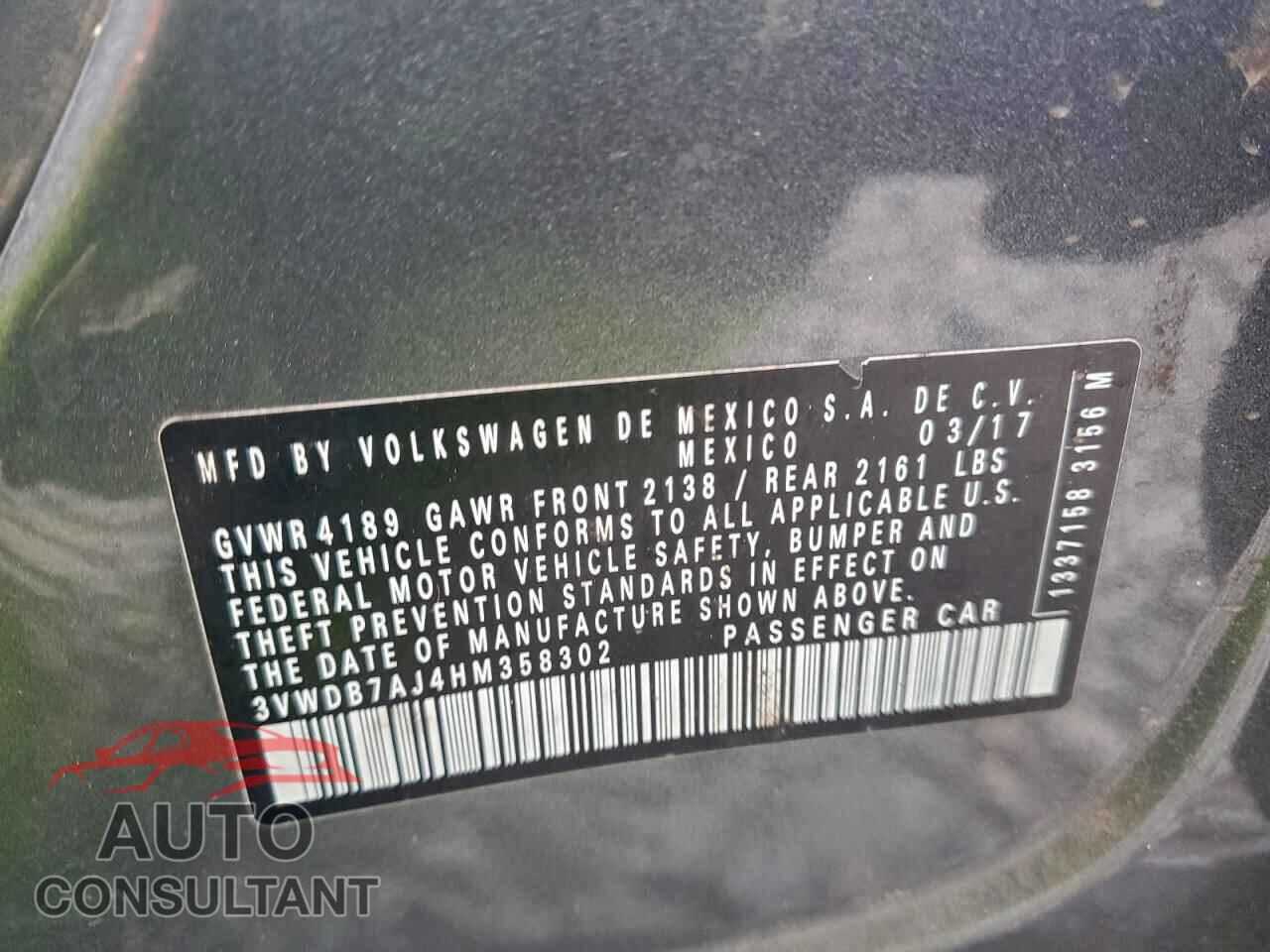 VOLKSWAGEN JETTA 2017 - 3VWDB7AJ4HM358302