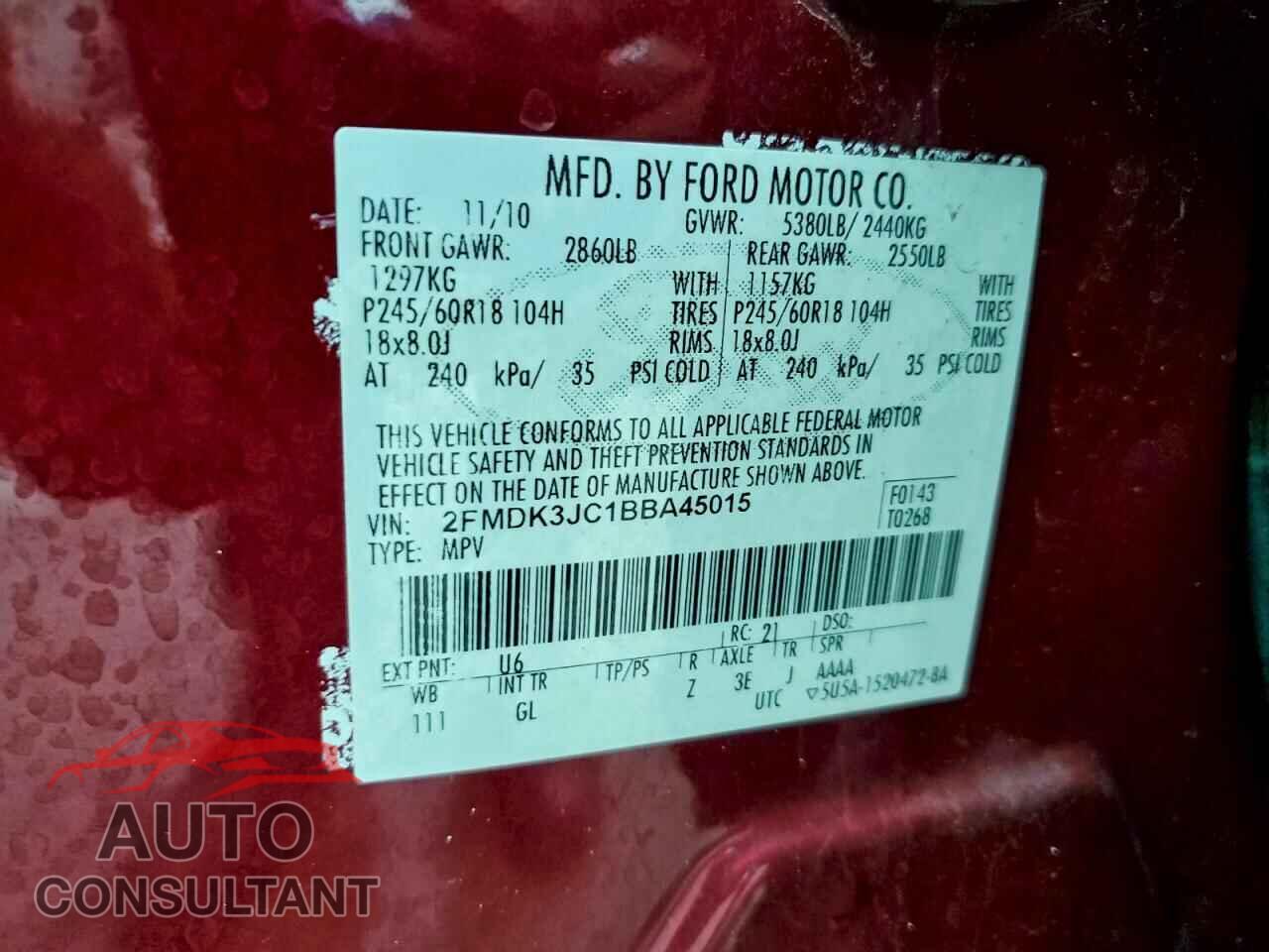 FORD EDGE 2011 - 2FMDK3JC1BBA45015