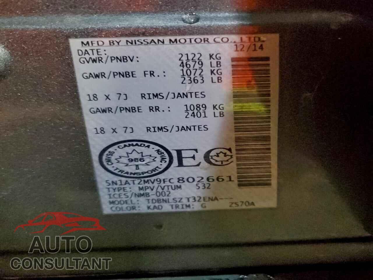 NISSAN ROGUE 2015 - 5N1AT2MV9FC802661