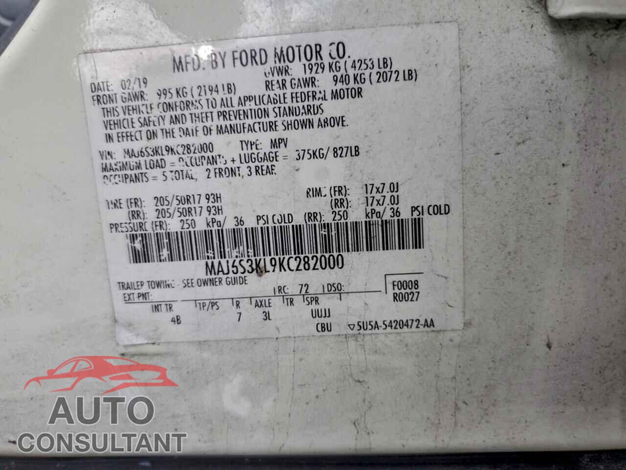FORD ECOSPORT 2019 - MAJ6S3KL9KC282000