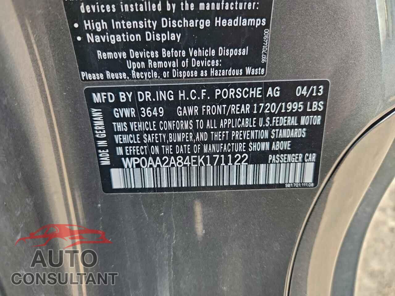 PORSCHE CAYMAN 2014 - WP0AA2A84EK171122