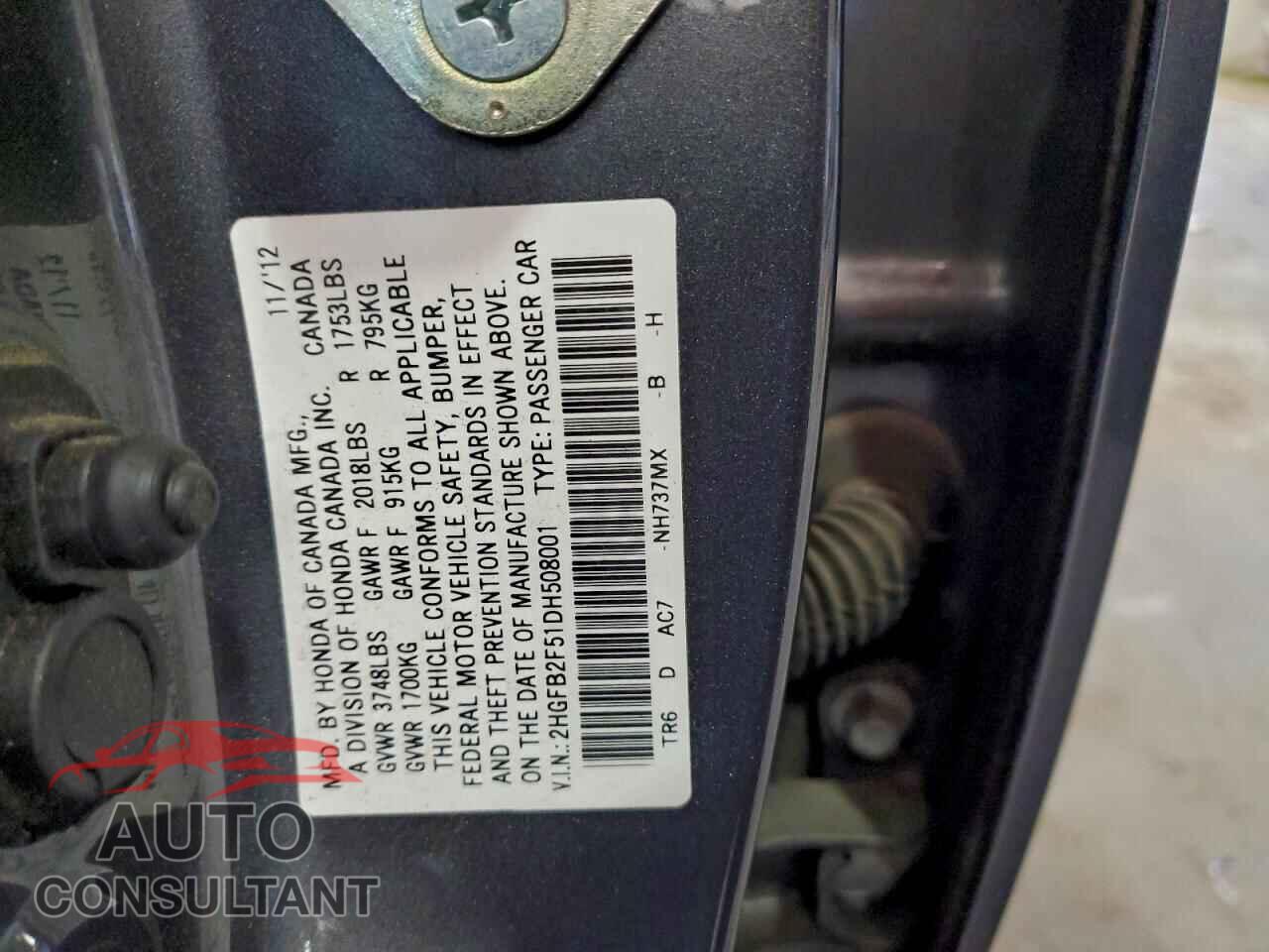 HONDA CIVIC 2013 - 2HGFB2F51DH508001