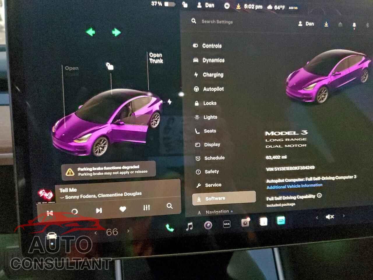 TESLA MODEL 3 2019 - 5YJ3E1EB0KF384249