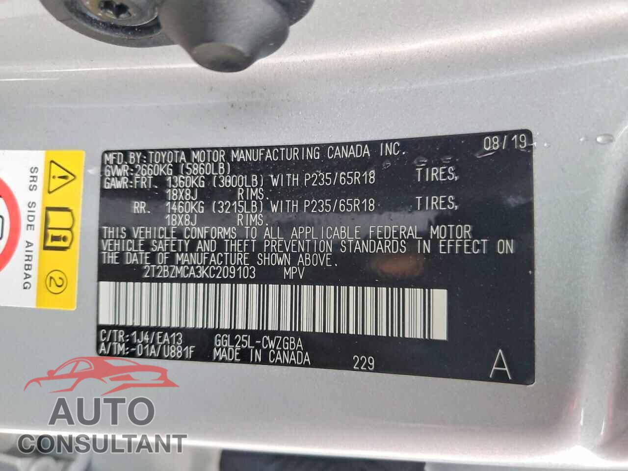 LEXUS RX350 2019 - 2T2BZMCA3KC209103