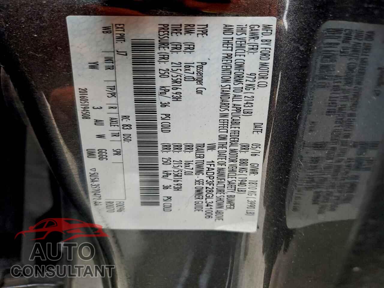 FORD FOCUS 2016 - 1FADP3F28GL341006
