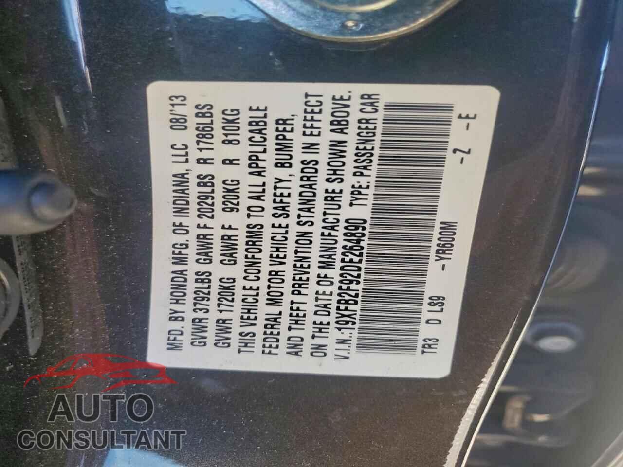 HONDA CIVIC 2013 - 19XFB2F92DE264890