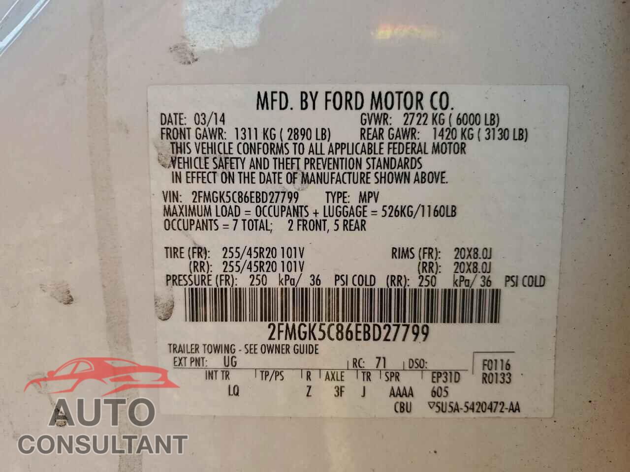 FORD FLEX 2014 - 2FMGK5C86EBD27799