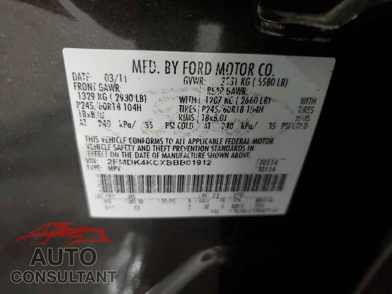FORD EDGE 2011 - 2FMDK4KCXBBB01912