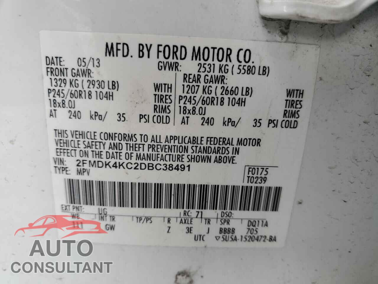 FORD EDGE 2013 - 2FMDK4KC2DBC38491