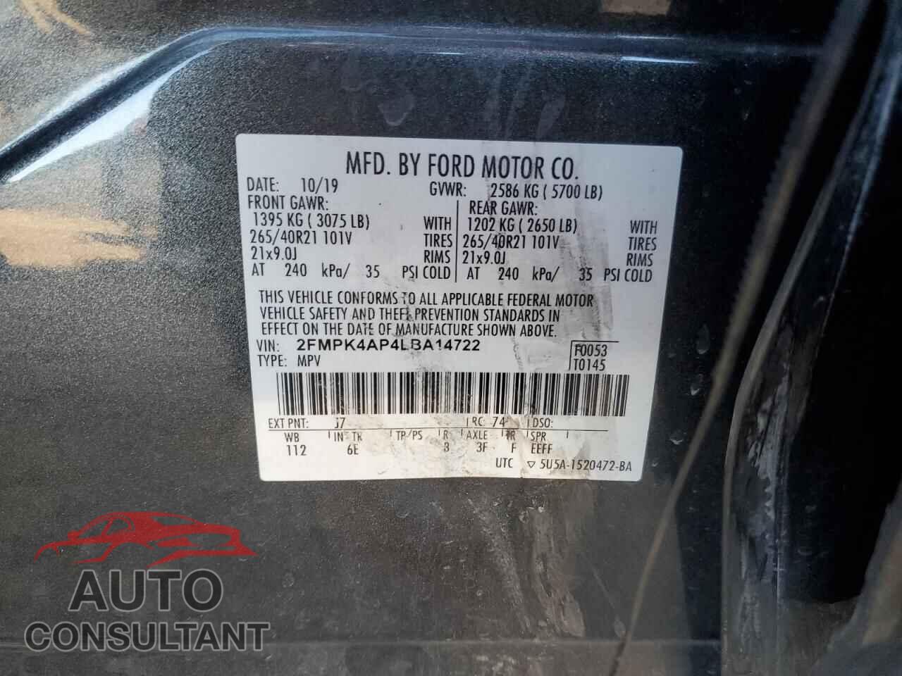 FORD EDGE 2020 - 2FMPK4AP4LBA14722