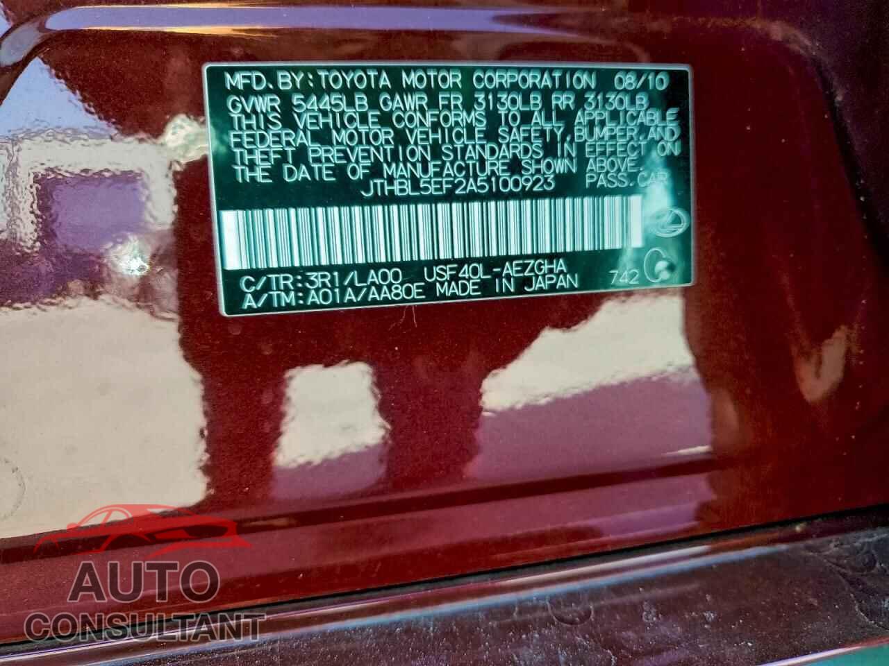 LEXUS LS460 2010 - JTHBL5EF2A5100923