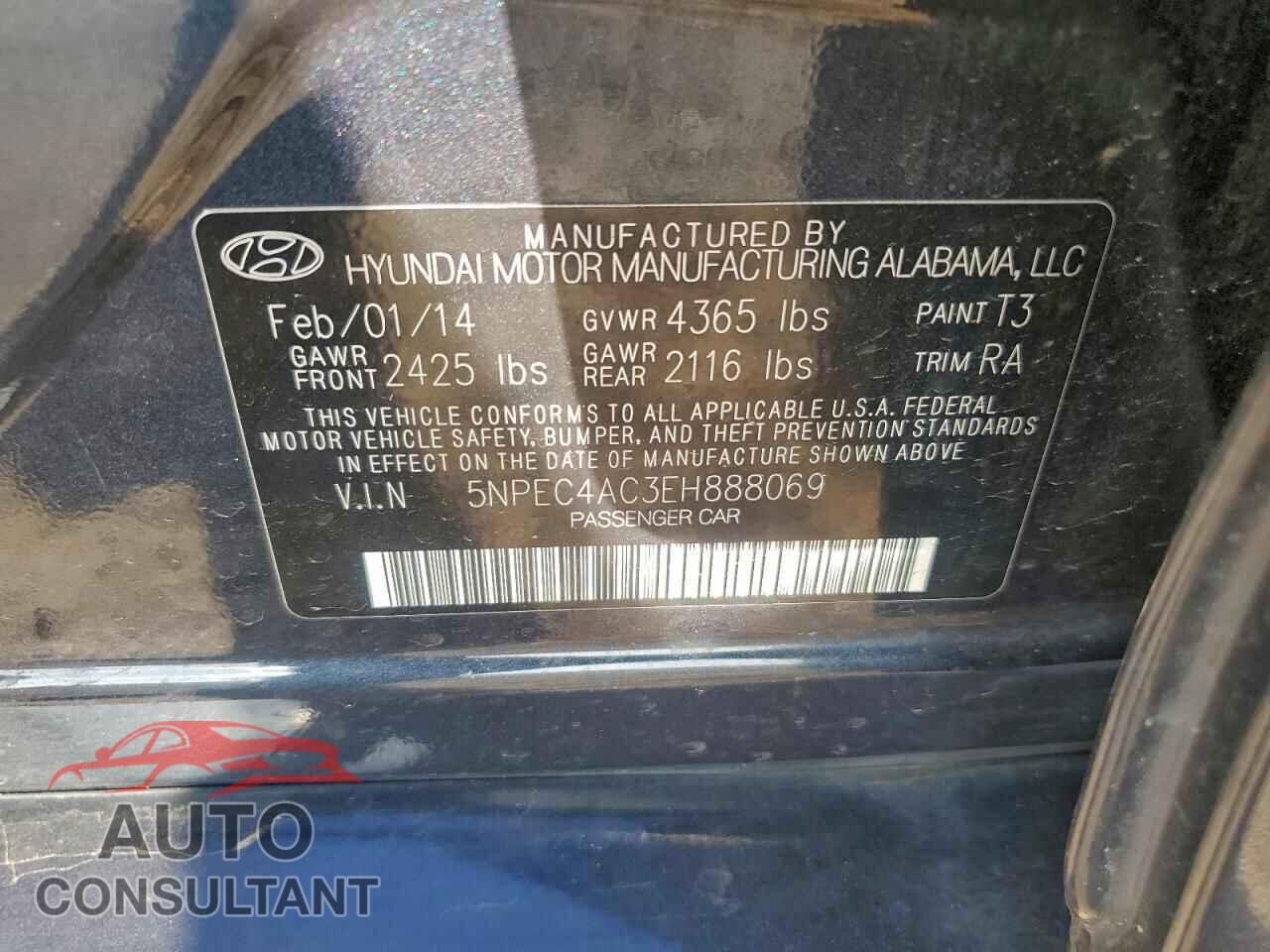 HYUNDAI SONATA 2014 - 5NPEC4AC3EH888069