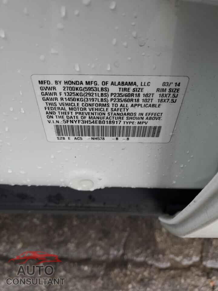 HONDA PILOT 2014 - 5FNYF3H54EB018917