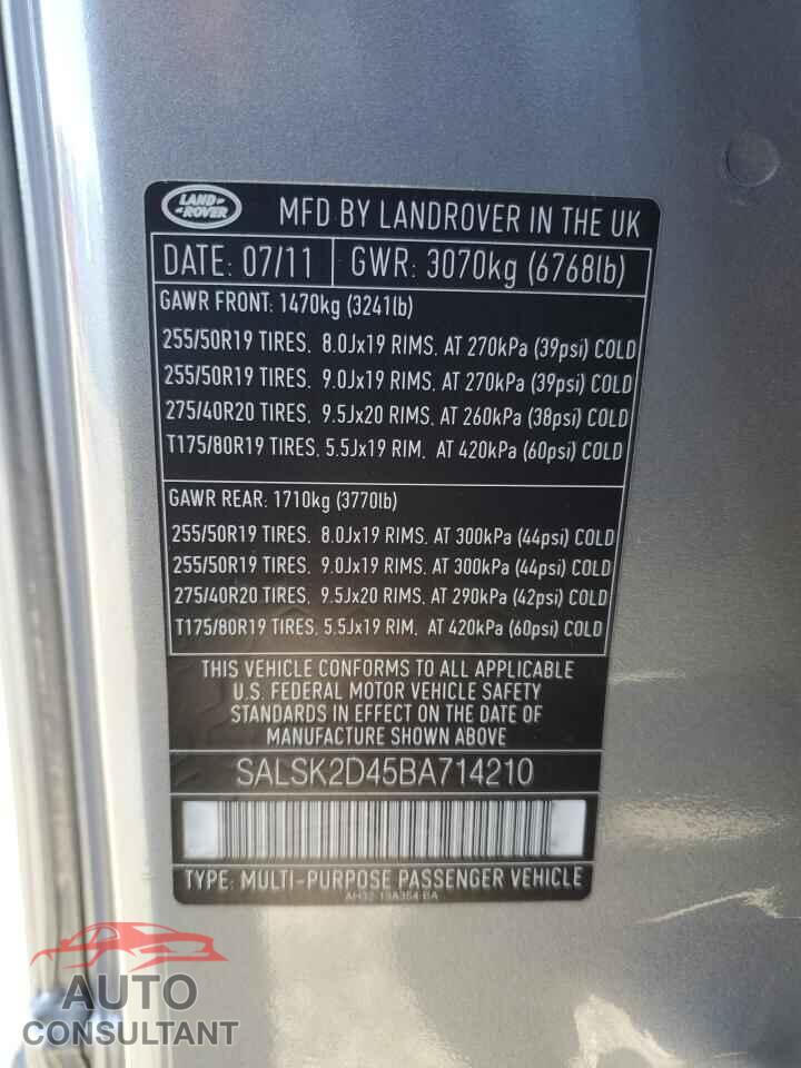 LAND ROVER RANGEROVER 2011 - SALSK2D45BA714210