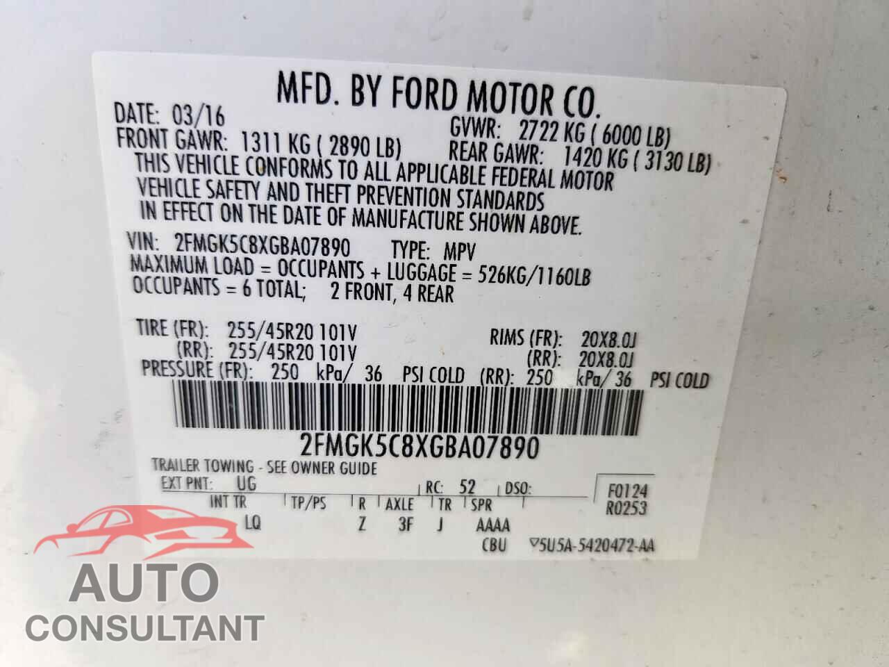 FORD FLEX 2016 - 2FMGK5C8XGBA07890