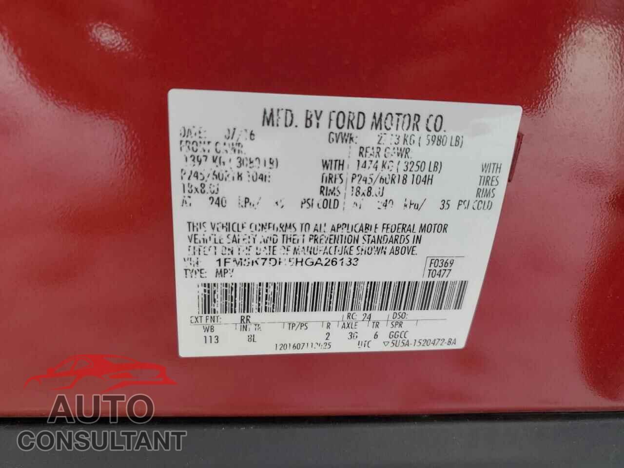 FORD EXPLORER 2017 - 1FM5K7DH5HGA26133