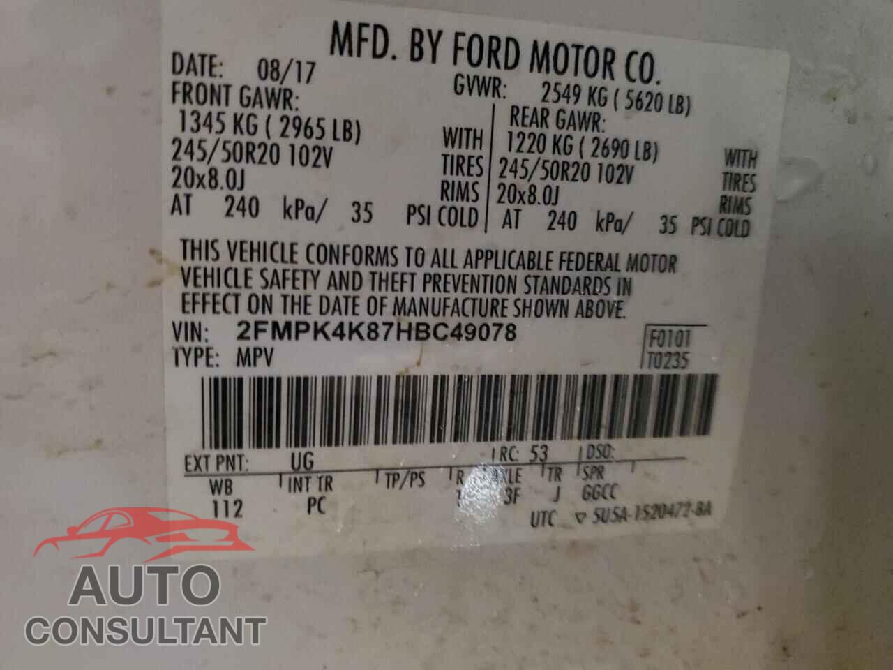 FORD EDGE 2017 - 2FMPK4K87HBC49078