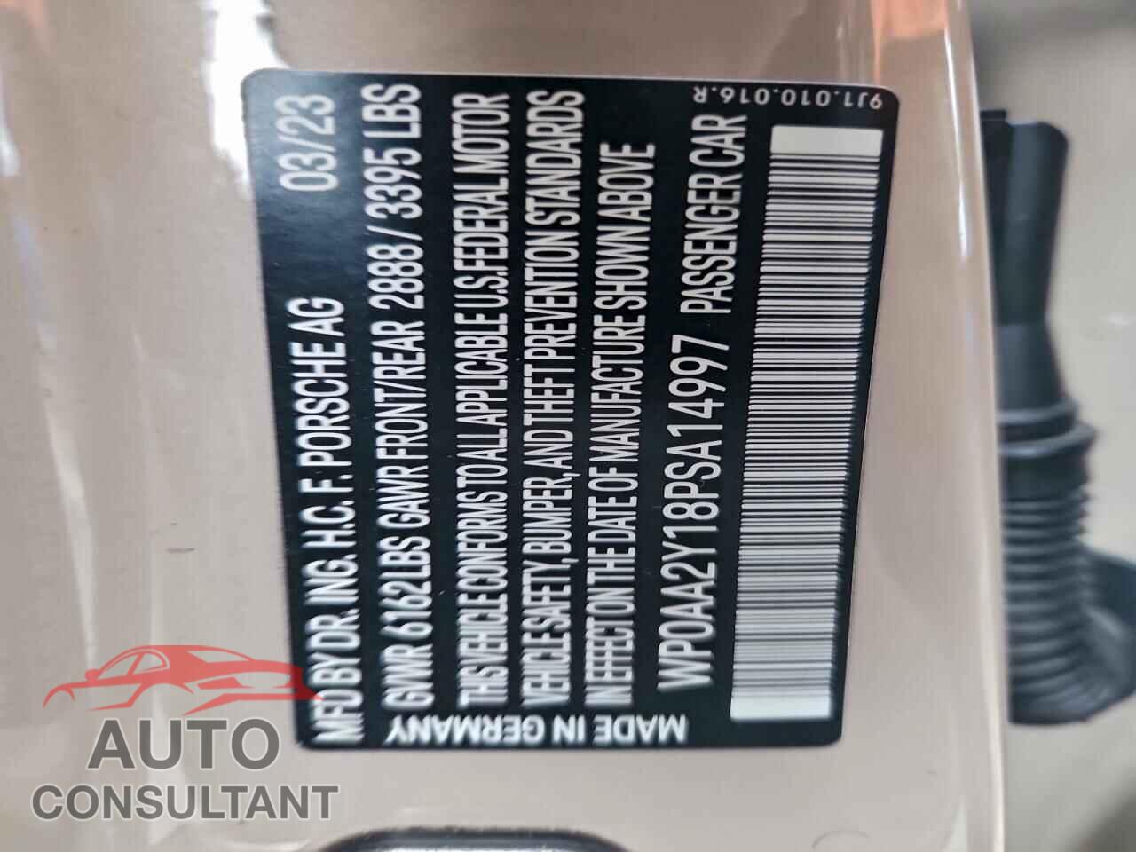 PORSCHE TAYCAN 2023 - WP0AA2Y18PSA14997