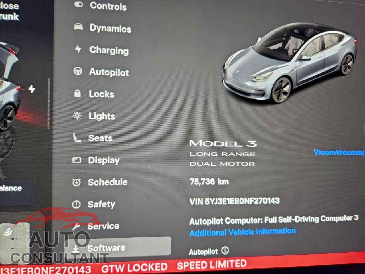 TESLA MODEL 3 2022 - 5YJ3E1EB0NF270143
