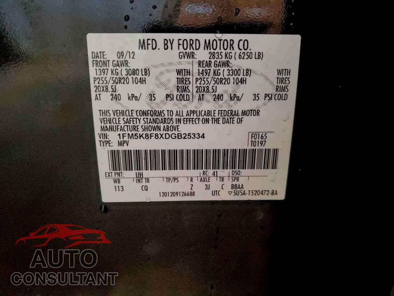 FORD EXPLORER 2013 - 1FM5K8F8XDGB25334
