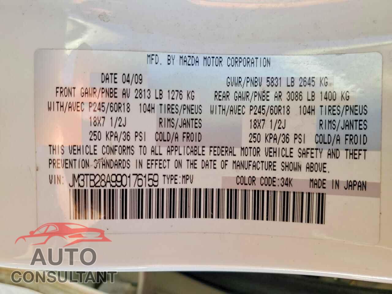 MAZDA CX-9 2009 - JM3TB28A990176159