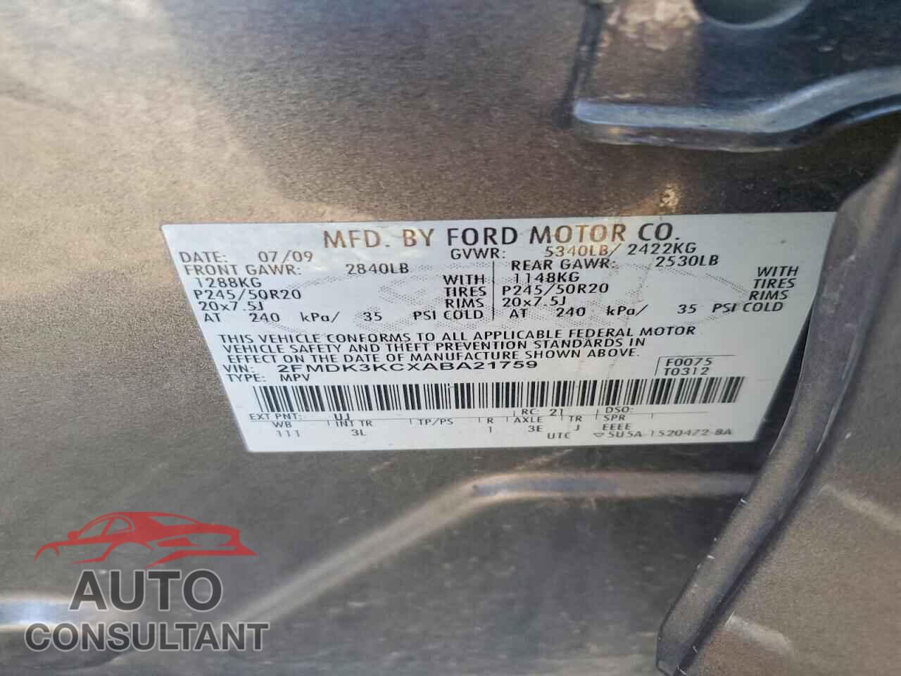 FORD EDGE 2010 - 2FMDK3KCXABA21759