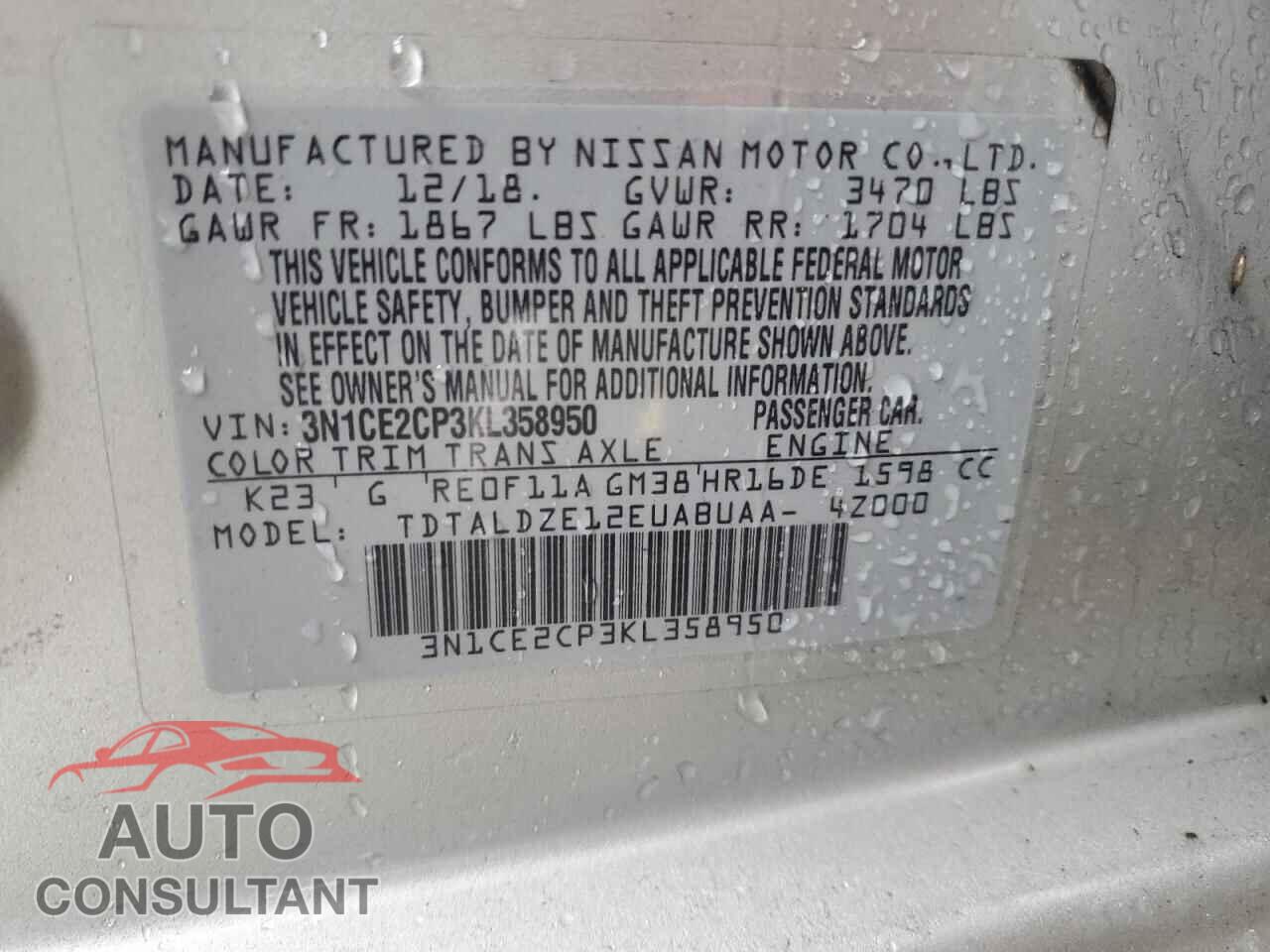 NISSAN VERSA 2019 - 3N1CE2CP3KL358950