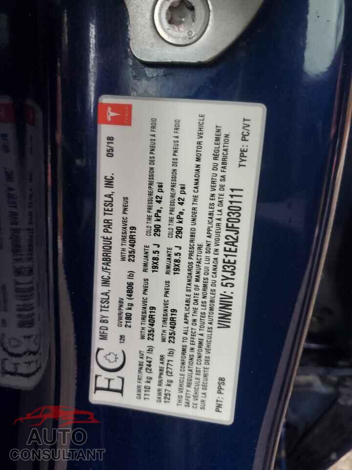 TESLA MODEL 3 2018 - 5YJ3E1EA2JF030111