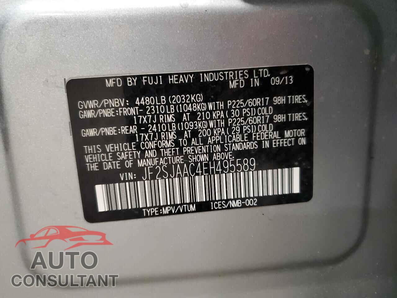 SUBARU FORESTER 2014 - JF2SJAAC4EH495589