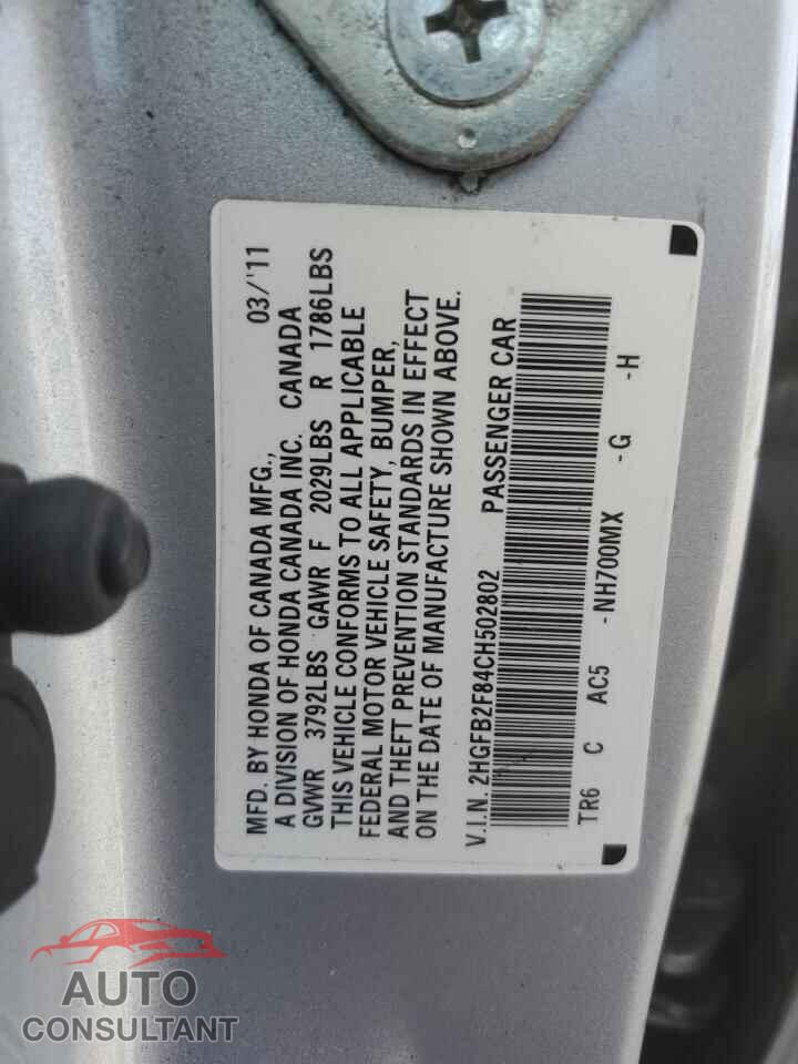 HONDA CIVIC 2012 - 2HGFB2F84CH502802