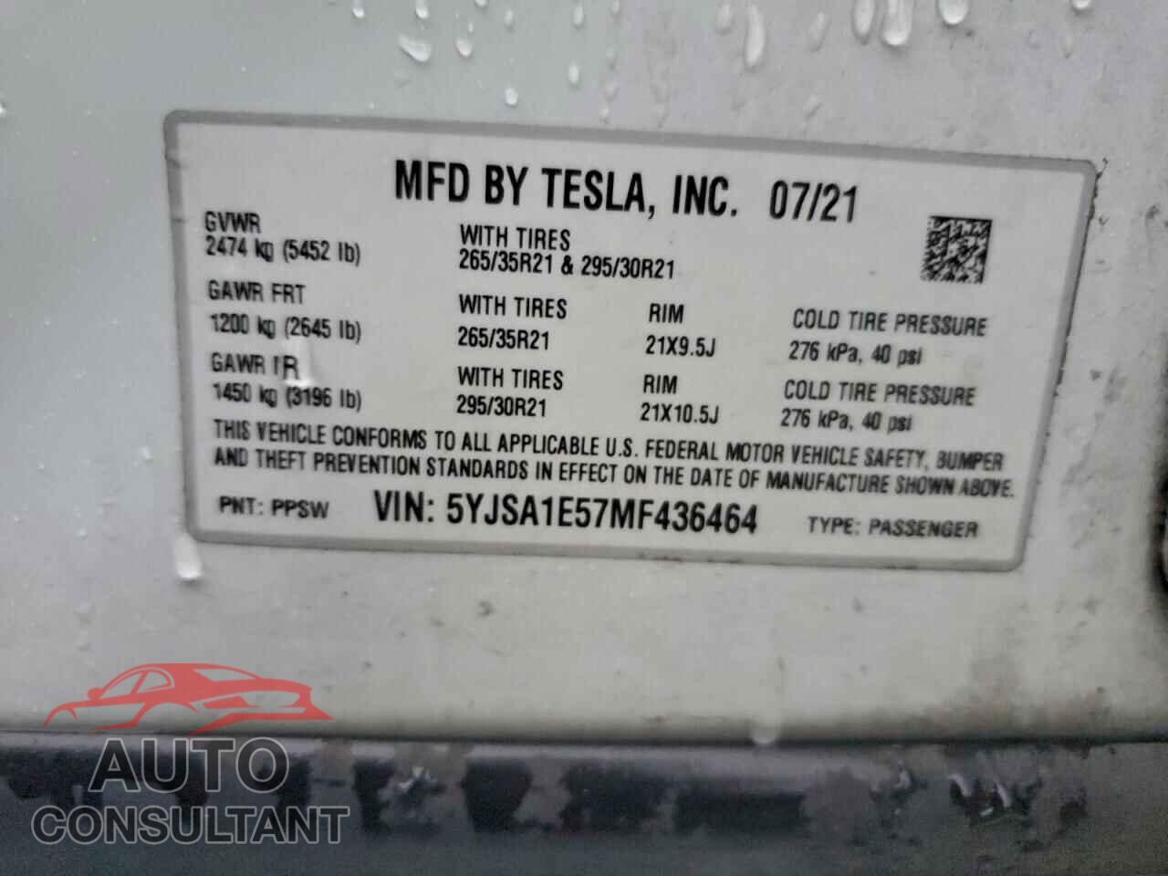 TESLA MODEL S 2021 - 5YJSA1E57MF436464