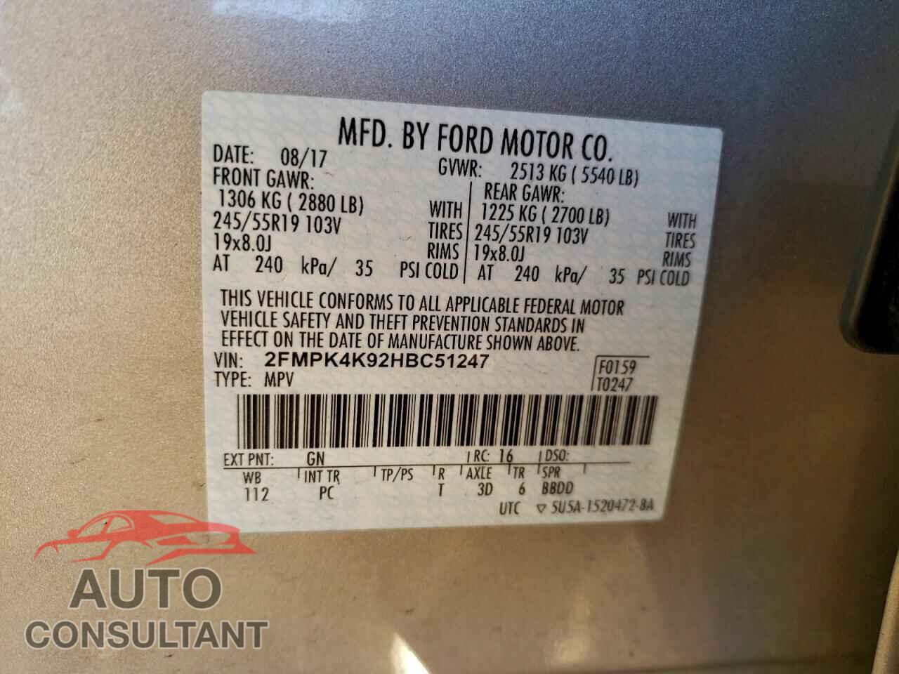 FORD EDGE 2017 - 2FMPK4K92HBC51247