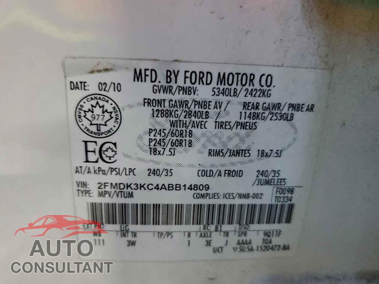 FORD EDGE 2010 - 2FMDK3KC4ABB14809