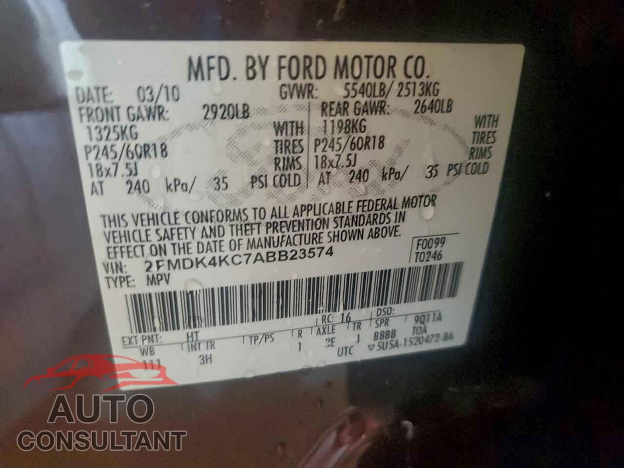 FORD EDGE 2010 - 2FMDK4KC7ABB23574