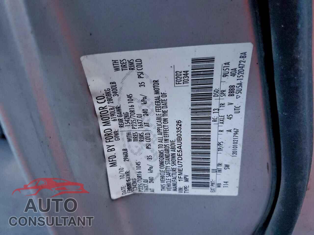 FORD EXPLORER 2010 - 1FMEU7DE5AUB03526