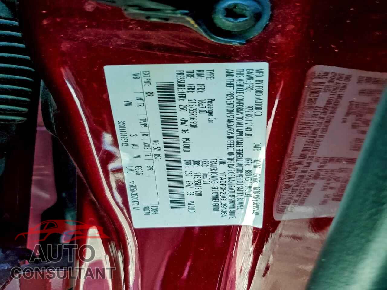 FORD FOCUS 2016 - 1FADP3F29GL391364