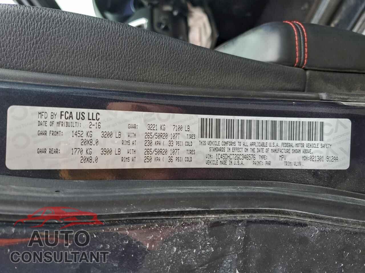 DODGE DURANGO 2016 - 1C4SDHCT2GC346576