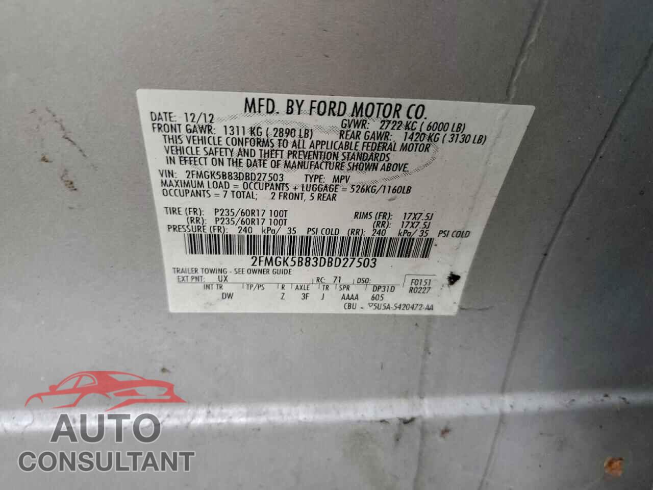 FORD FLEX 2013 - 2FMGK5B83DBD27503