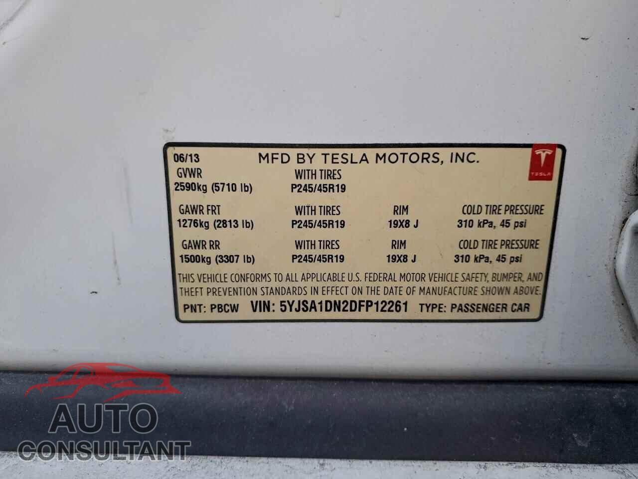 TESLA MODEL S 2013 - 5YJSA1DN2DFP12261