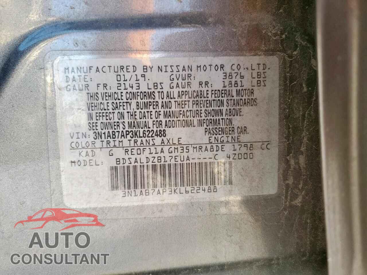 NISSAN SENTRA 2019 - 3N1AB7AP3KL622488