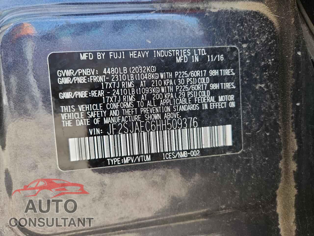 SUBARU FORESTER 2017 - JF2SJAEC6HH509376