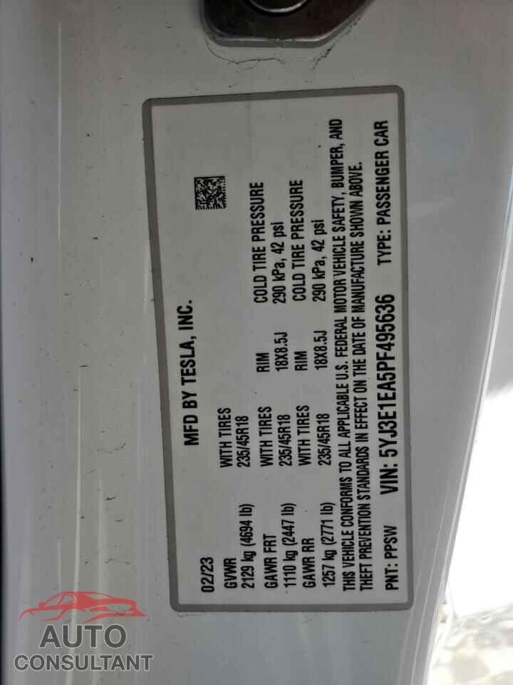 TESLA MODEL 3 2023 - 5YJ3E1EA5PF495636