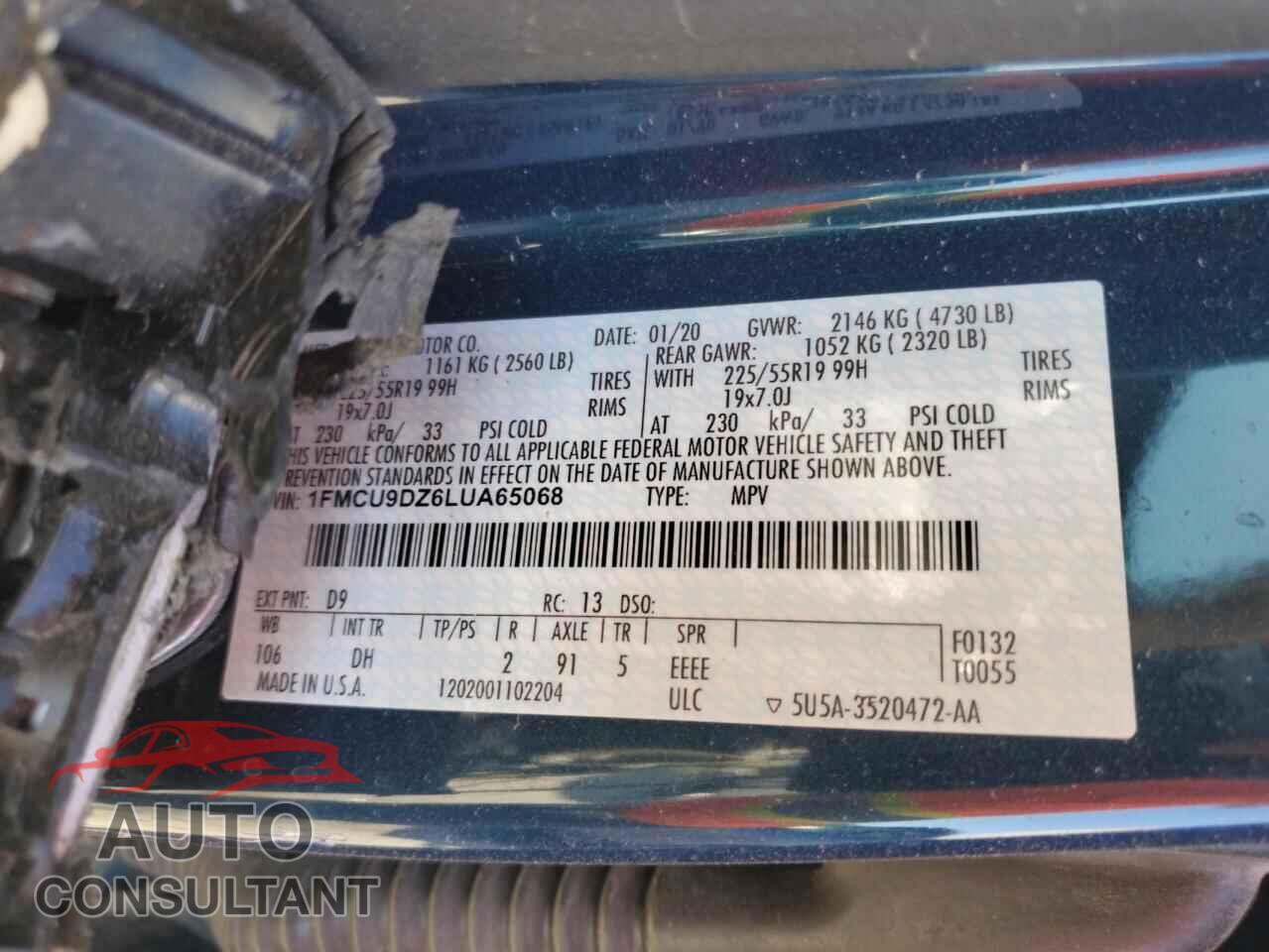 FORD ESCAPE 2020 - 1FMCU9DZ6LUA65068
