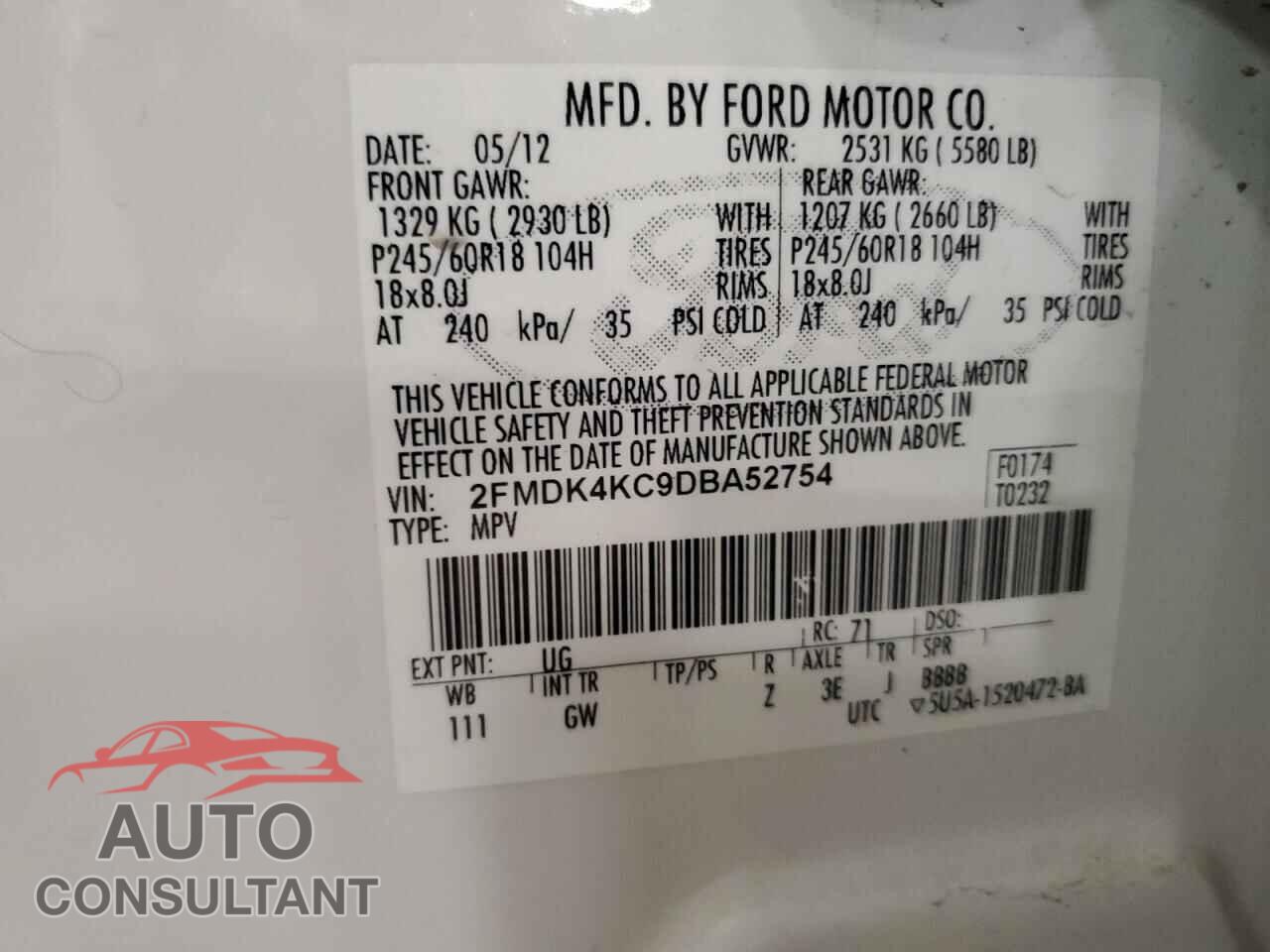FORD EDGE 2013 - 2FMDK4KC9DBA52754