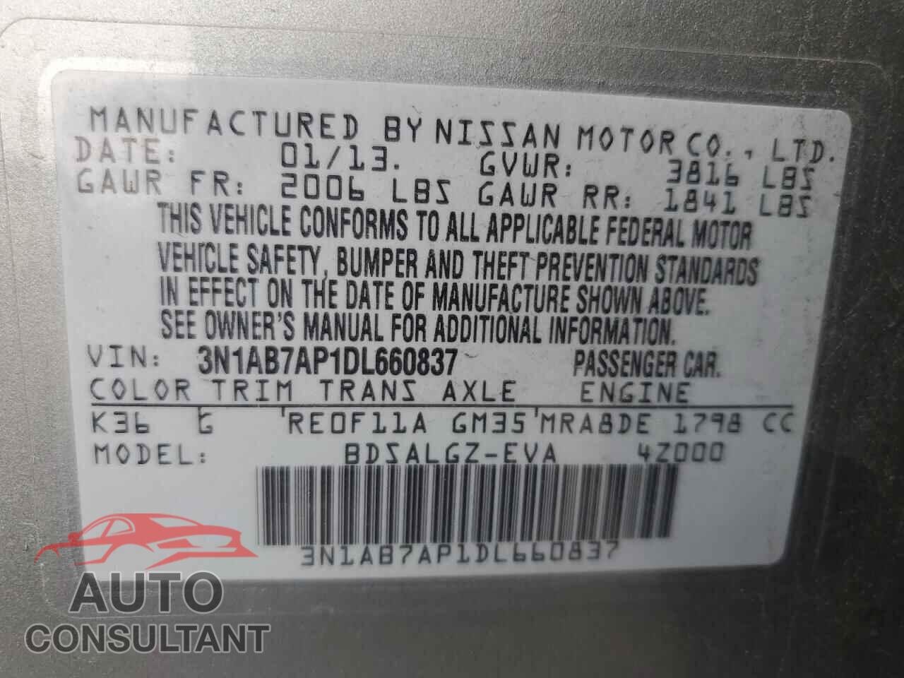 NISSAN SENTRA 2013 - 3N1AB7AP1DL660837